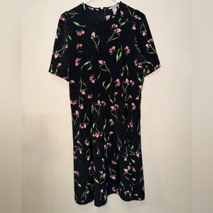 H&M Black Floral Dress with Pink and Green Accents